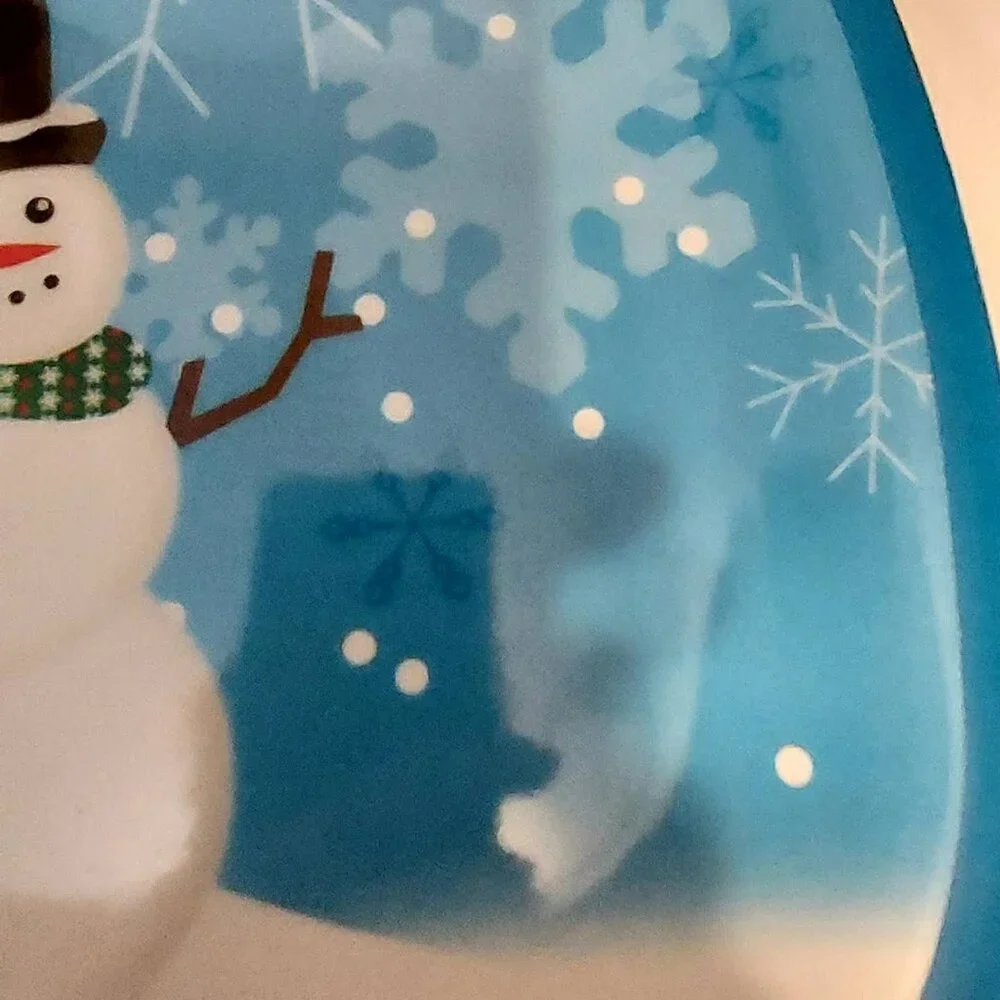 Snowman Christmas Blue Serving Tray for the Holidays Plastic 10 1/2